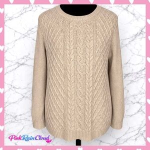Karen Scott Tan Cable Knit Crewneck Long Sleeve Fisherman Sweater Women’s M